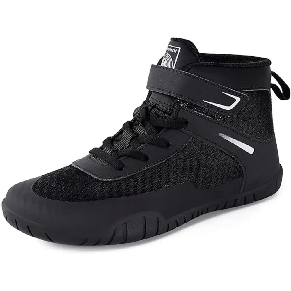 New Sisttke Boys Size 3.5 Black Mesh Lace Up Hook Loop Wrestling High Top Shoes